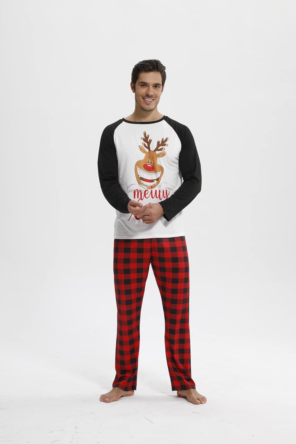 Family Matching Christmas Pajamas for Adult Letter Print Fawn Sleepwear Cotton Holiday Pjs Men Women 2 Pieces Set - Image 2