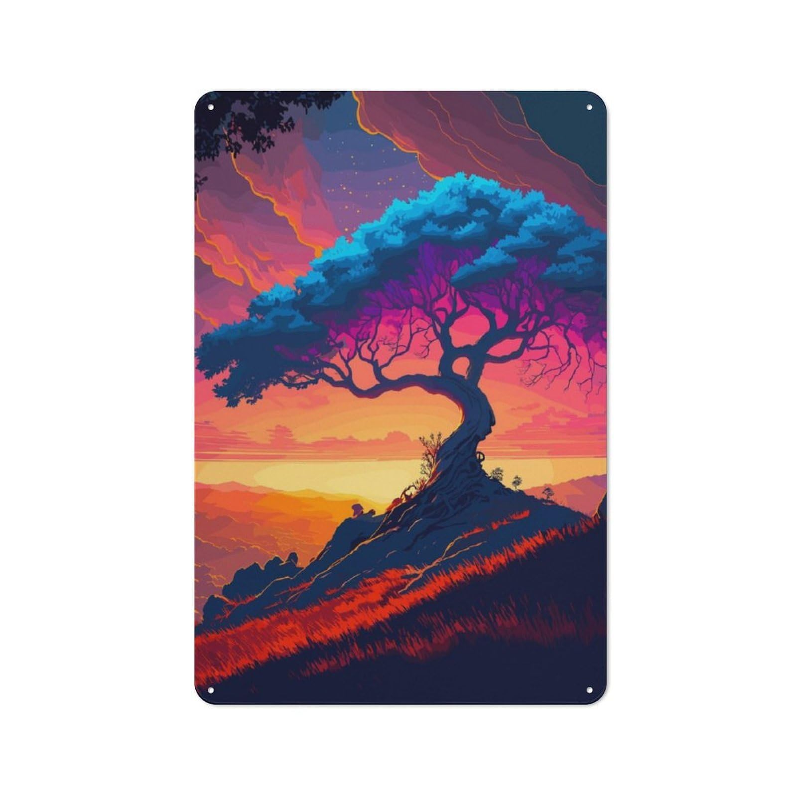 Junmoney Ancient Tree Tin Wall Plaque 30X20cm, Rustic Cottage Wall Art For Dining Room, Cafe, Entryway Or Family Room