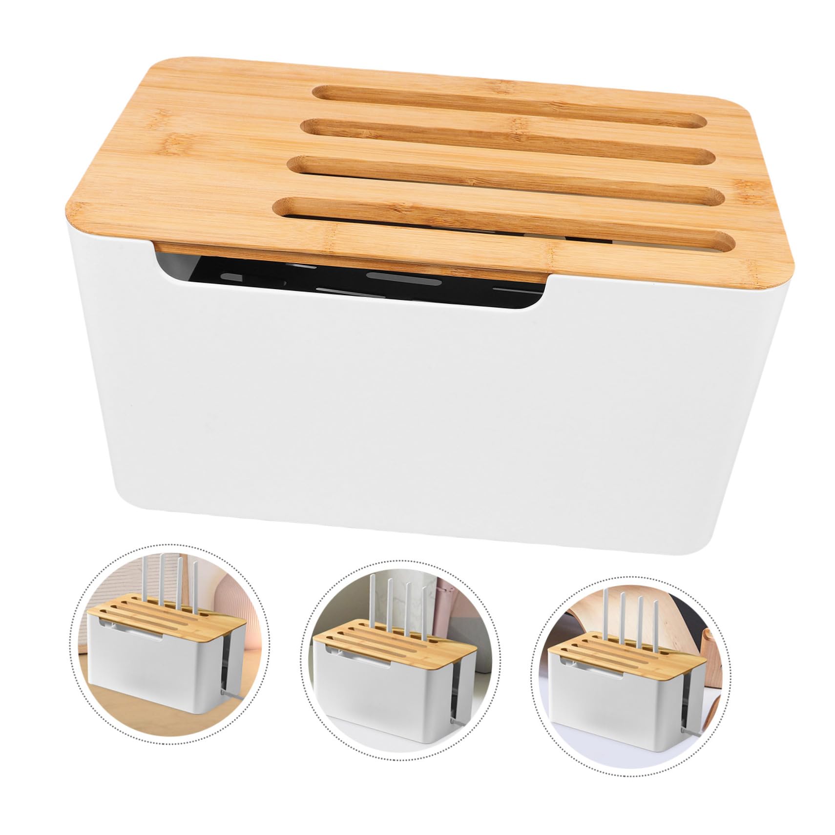Kabelbox Aus Pp Und Bambus Für Kabelmanagement Mit Deckel Kabelsortierer Für Elektrokabel Steckdosenleistenbox Für Schreibtisch Und Büro