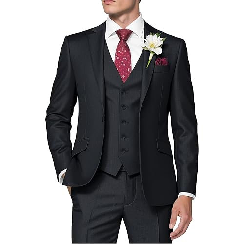HUUTOE Men's 3 Piece Suits Slim Fit Prom Suits for Men Wedding Dress Suit Summer Blazer Jacket Vest Pants Tuxedo Set