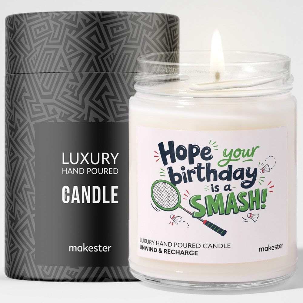 Birthday Gift for Badminton Lover - Luxury Soy Wax Candle - Vanilla, Jasmine, Sugared Almond - Makester — image 1