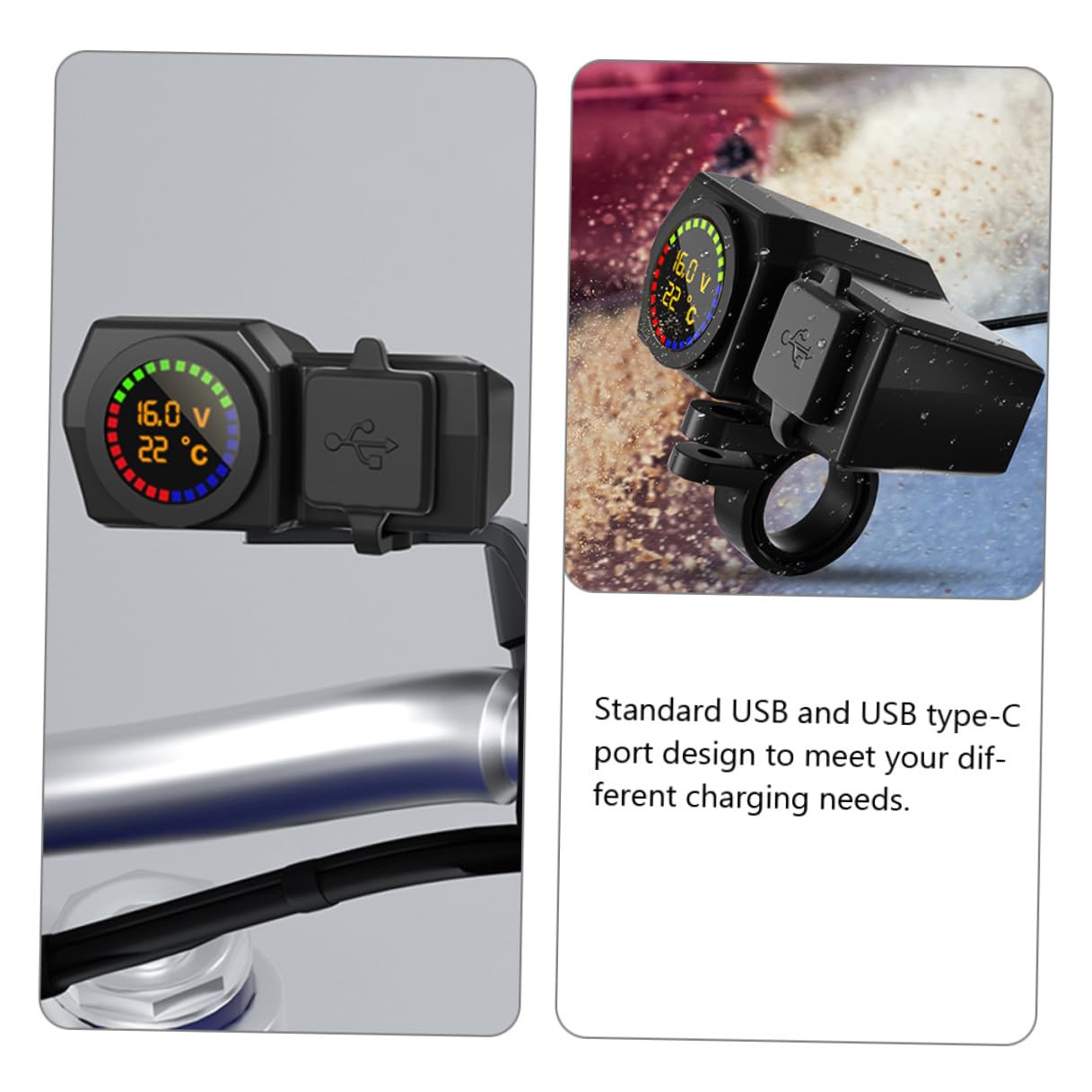 Motorrad Ladegerät mit USB und USB C-anschluss, Schwarz
