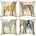 Lieson Juego de 4 fundas de cojín de 20 x 20 pulgadas, fundas de cojín para exteriores, color beige, amarillo, gris, 50 x 50 cm, diseño de león, tigre y cebra, poliéster