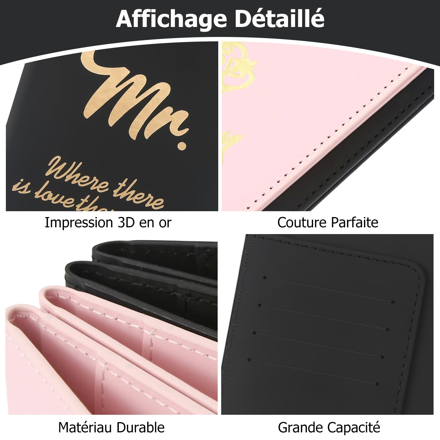 Protege Passeport Protection Francais - Pochette Passeport Etui de Voyage Cuir PU de Qualité Design Distinctif pour Hommes et Femmes(Noir Mr)