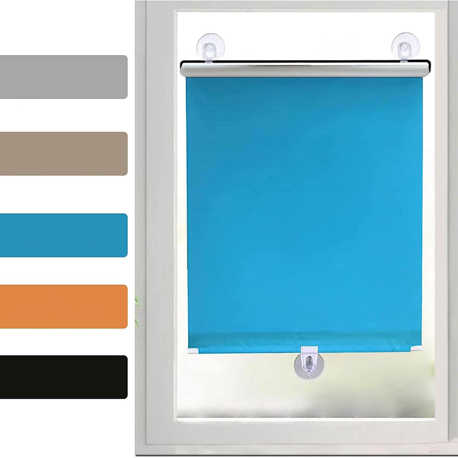 Tzyyao Blue Temporary Blackout Roller Curtain,Suction Cup Window Shade,Retractable Sunshade Roller Blinds,Grey 12 Sizes,No Drilling,Indoor Blackout Roller Blinds,-55×125Cm(21.7 * 49.2In)