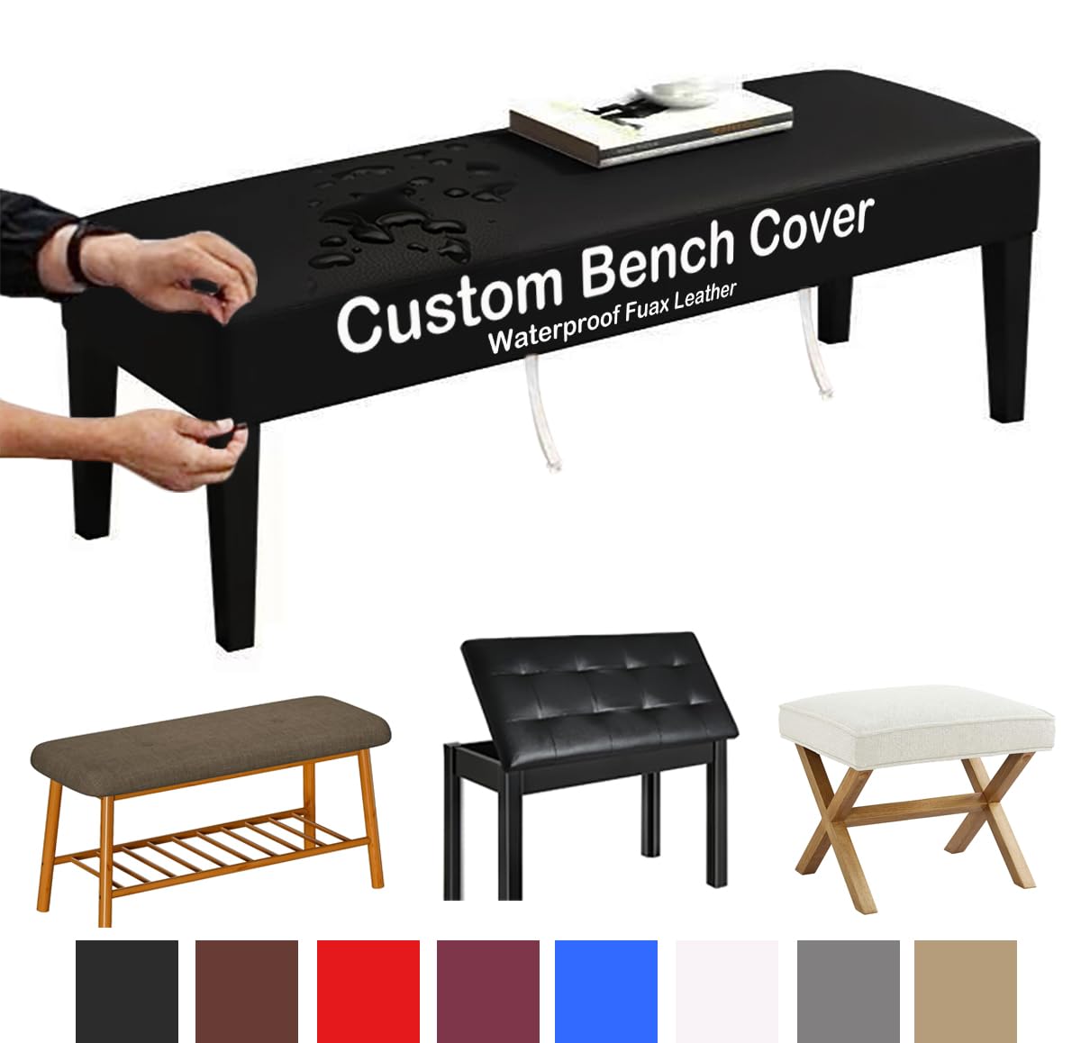 Sigmat Custom Bench Cover Waterproof Fuax Leather Replacement Slipcover for Bench,Sofa, Fitness Equipment with Elastic Band- JUST Cover