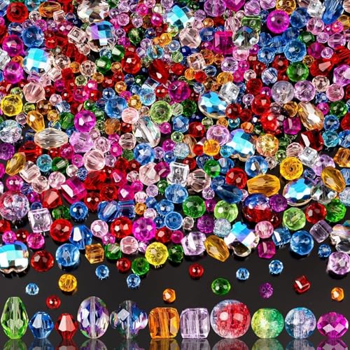 636 pcs Crystal Beads for Jewellery Making Mixed Colourful Glass Beads with Holes Faceted Craft Bead for DIY Bracelets Necklaces Christmas Birthday Gifts