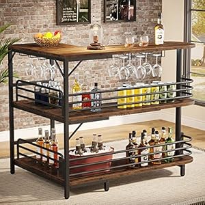 Tribesigns L-Shaped Home Bar Unit, 3 Tier Liquor Bar Table with Storage Shelves and Wine Glasses Holder, Industrial Corner Wine Bar Cabinet Mini Bars for Home Kitchen Pub, Rustic Brown Tribesigns L Shaped Home Bar Unit 3 Tier Liquor Bar Table with Storage Shelves and Wine Glasses Holder Industrial Corner Wine Bar Cabinet Mini Bars for Home Kitchen Pub Rustic Brown