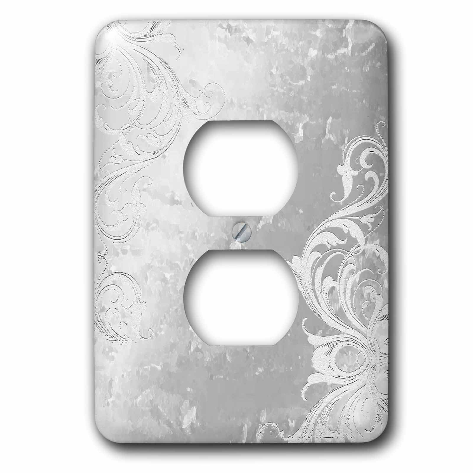 Plaque Decorative Motif sur Argent 2 Plug Outlet Coque 3drose finition premium