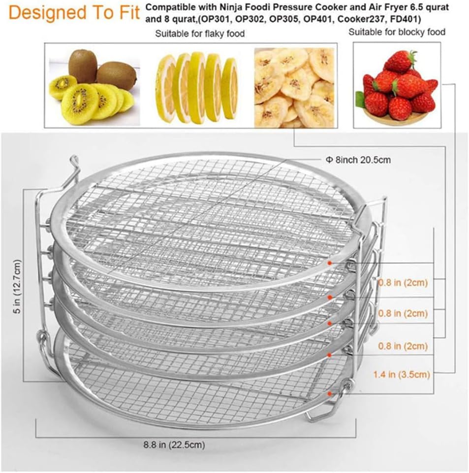 PRETYZOOM 5-Layer Dehydrator Rack Air Fryer Accessories Compatible with Ninja Grill 6.5 & 8 Quart Multi-Tier Cooking Stand Stainless Steel for Efficient Food Dehydration