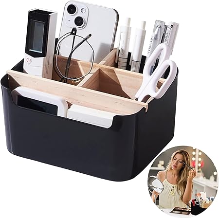 Organisateur Bureau Bambou – 5 Compartiments Pour Stylos, Fournitures | Range Tout Design Bois Et Plastique