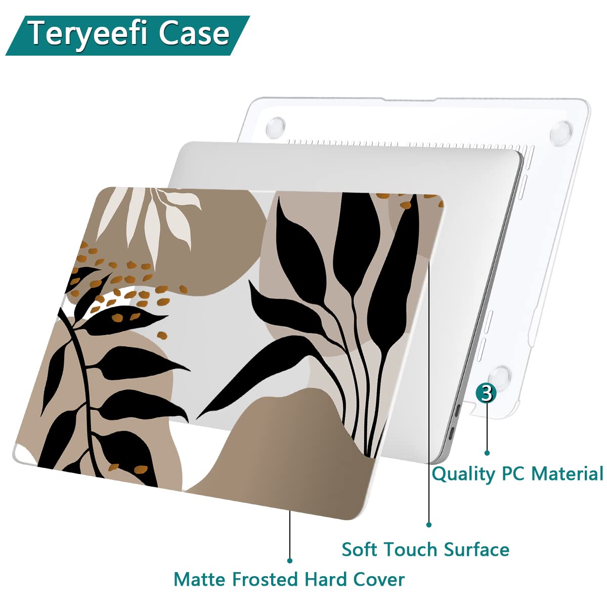 Teryeefi Compatibile con MacBook Air 2020 da 13" Custodia 2021 2022 Modello M1 A2337 A2179 A1932, Cover rigida trasparente e protezione dello schermo per Mac Air 13 con Touch ID, Foglie tropicali