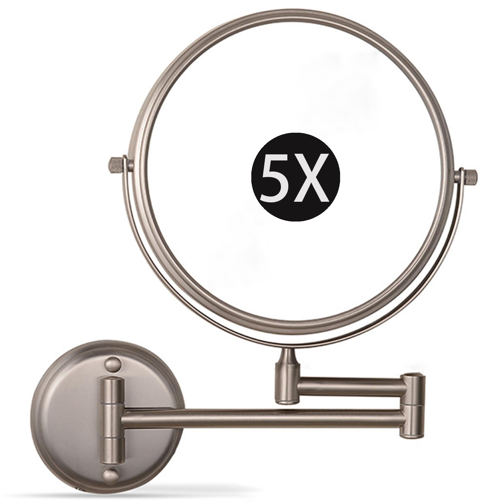 SXFSDOU 6" Wall Mounted Makeup Mirror with Magnification, Double Sided Magnifying Mirror, 360° Swivel Shaving Vanity for Bathroom,Brushed nickel,5X