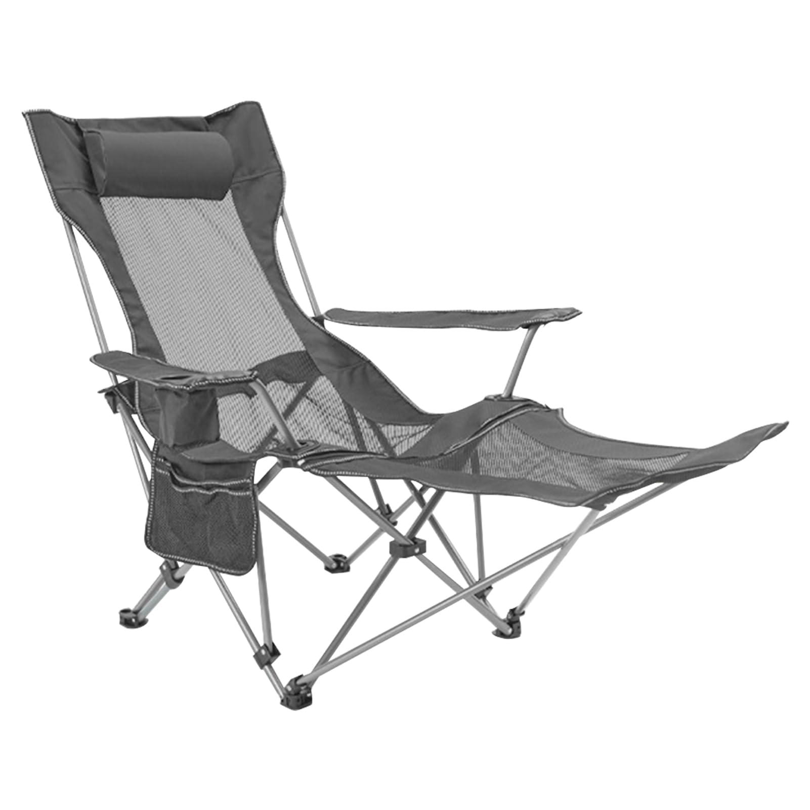 Portable Folding Dual -Purpose Beach Chair, Up To 130KG, Outdoor Lounge Chairs with Headrest, Detachable Footrest. Armchair for BBQ, Camping, sketching. (Dark grey)