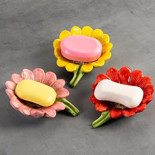 Miniatura 3 de Sizikato Bandeja de jabón de porcelana para baño, jabonera con forma de girasol