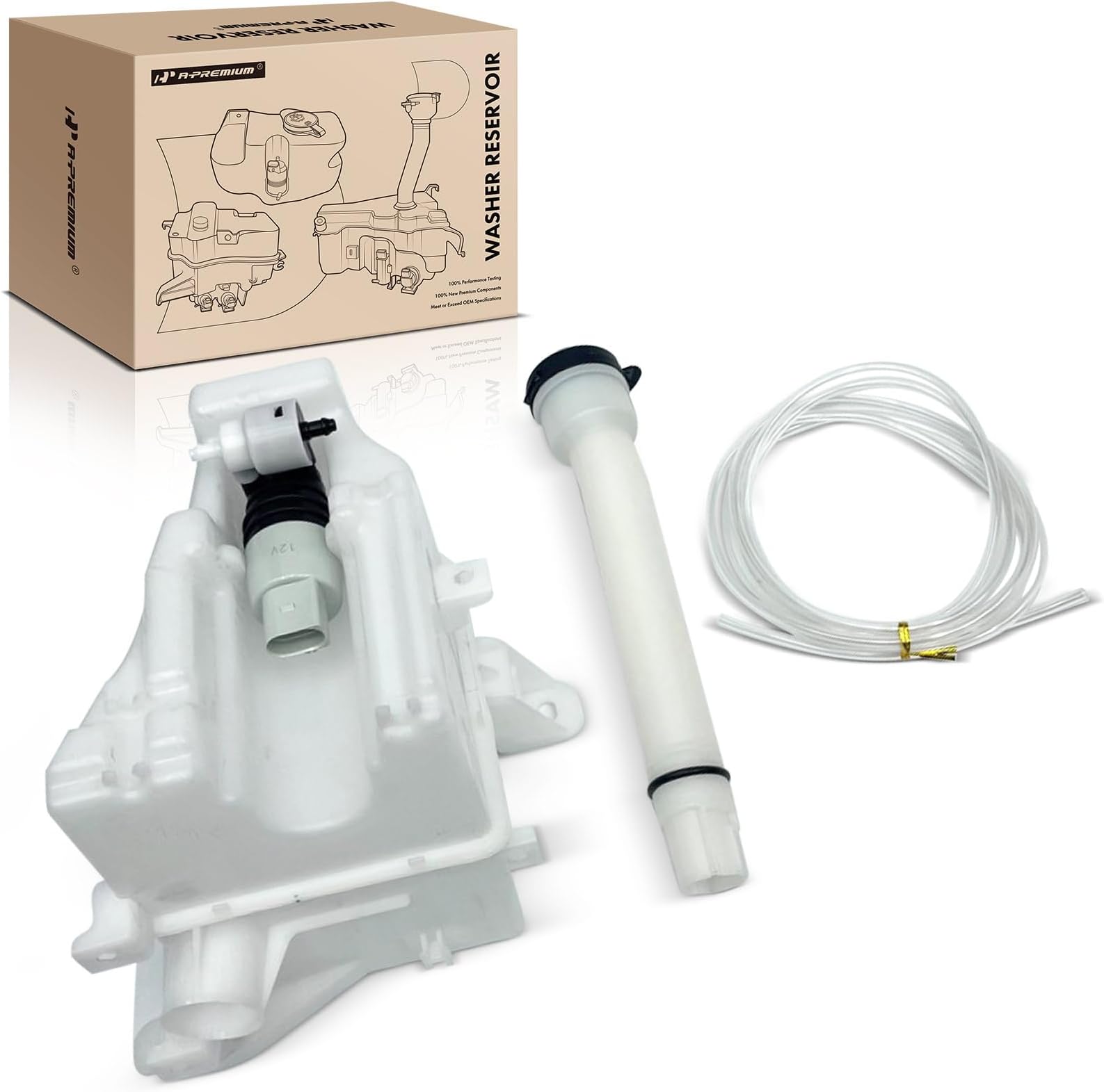 A-Premium Windshield Washer Reservoir Compatible with Select Chevrolet Models - Sonic 2012-2020, Hatchback, with (Washer Pump/Filler Neck/Cap/Inlet Hose/Bracket)