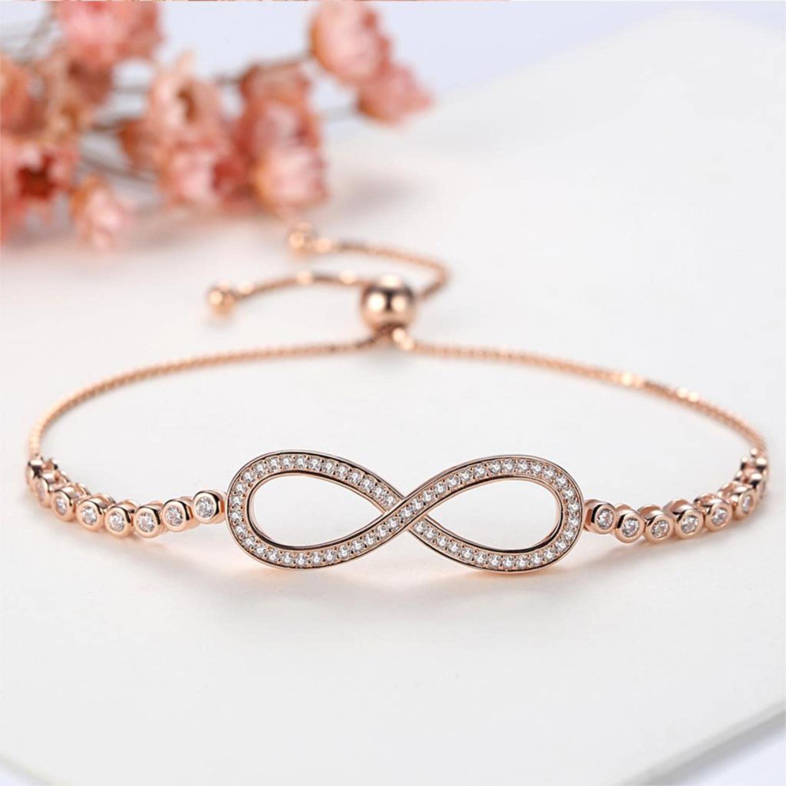 YDYDTTKD Endless Herren-Armbänder aus 925er-Sterlingsilber mit CZ-Roségold-Charm, Infinity-Tennis-Armbänder für Damenschmuck, Pulsera, OZZKI, Roségold