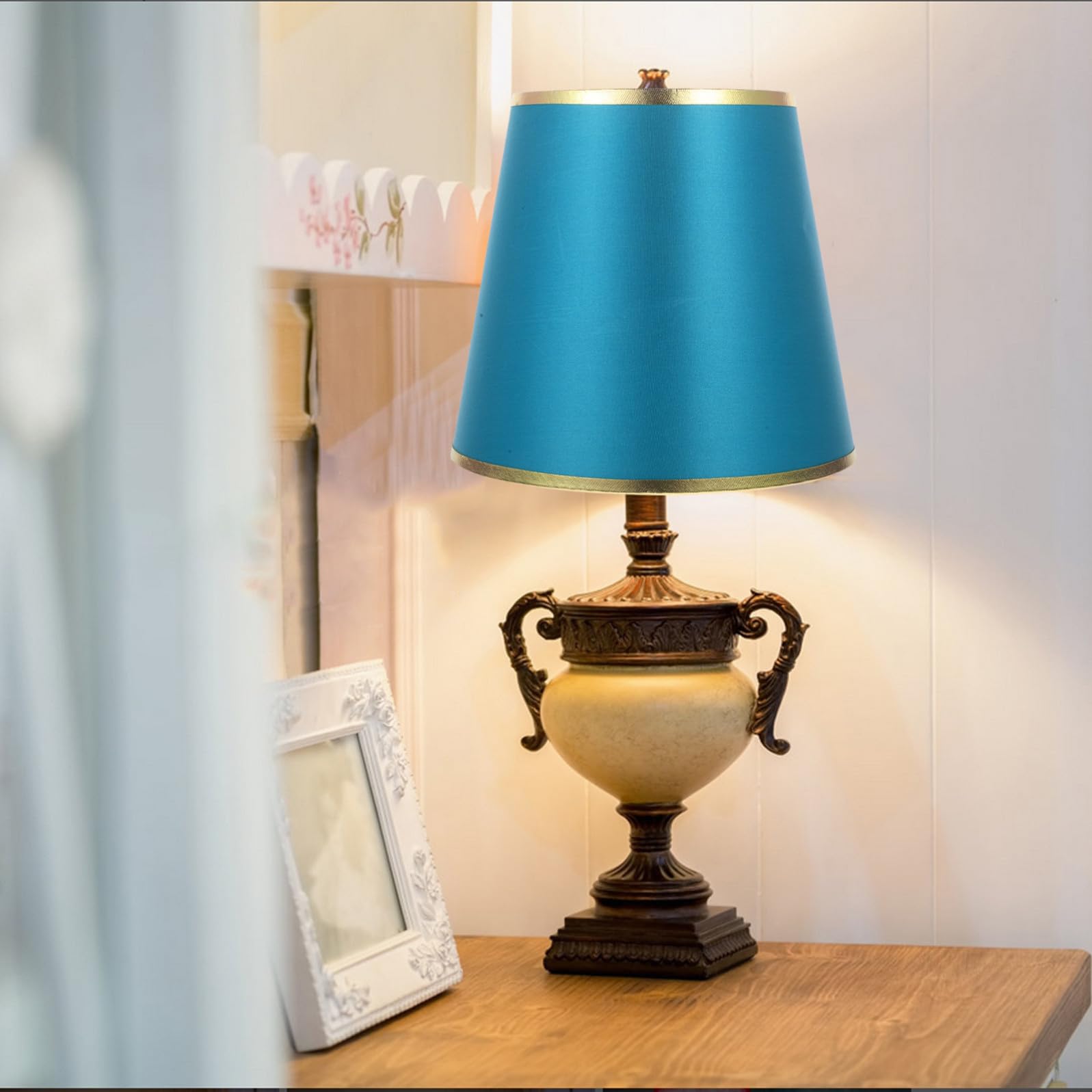 Okrągły Abażur Lampy Stołowej Niebiesko-zielony Klosz Do Lamp Hotelowych i Domowych Lekki i Łatwy Montażu Ochrona Oczu przed Jasnym Światłem