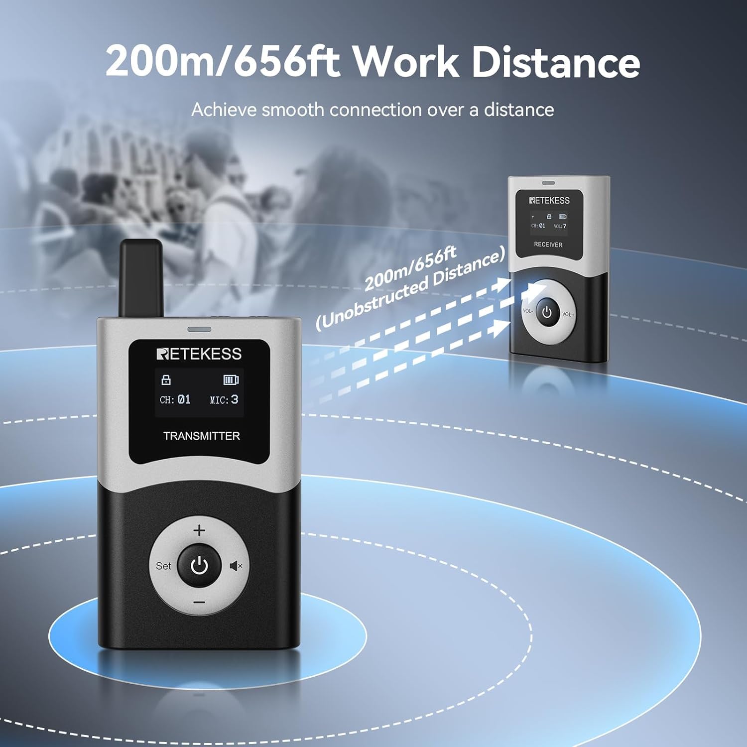 Retekess T130U (T130 4rd) Sistema di Guida Turistica Wireless, Microfono per Guida Turistica, 200 m, Banda U Qualità Audio Nitida, Funzionamento Con un Solo Tasto, Adatto per chiese, scuole e viaggi