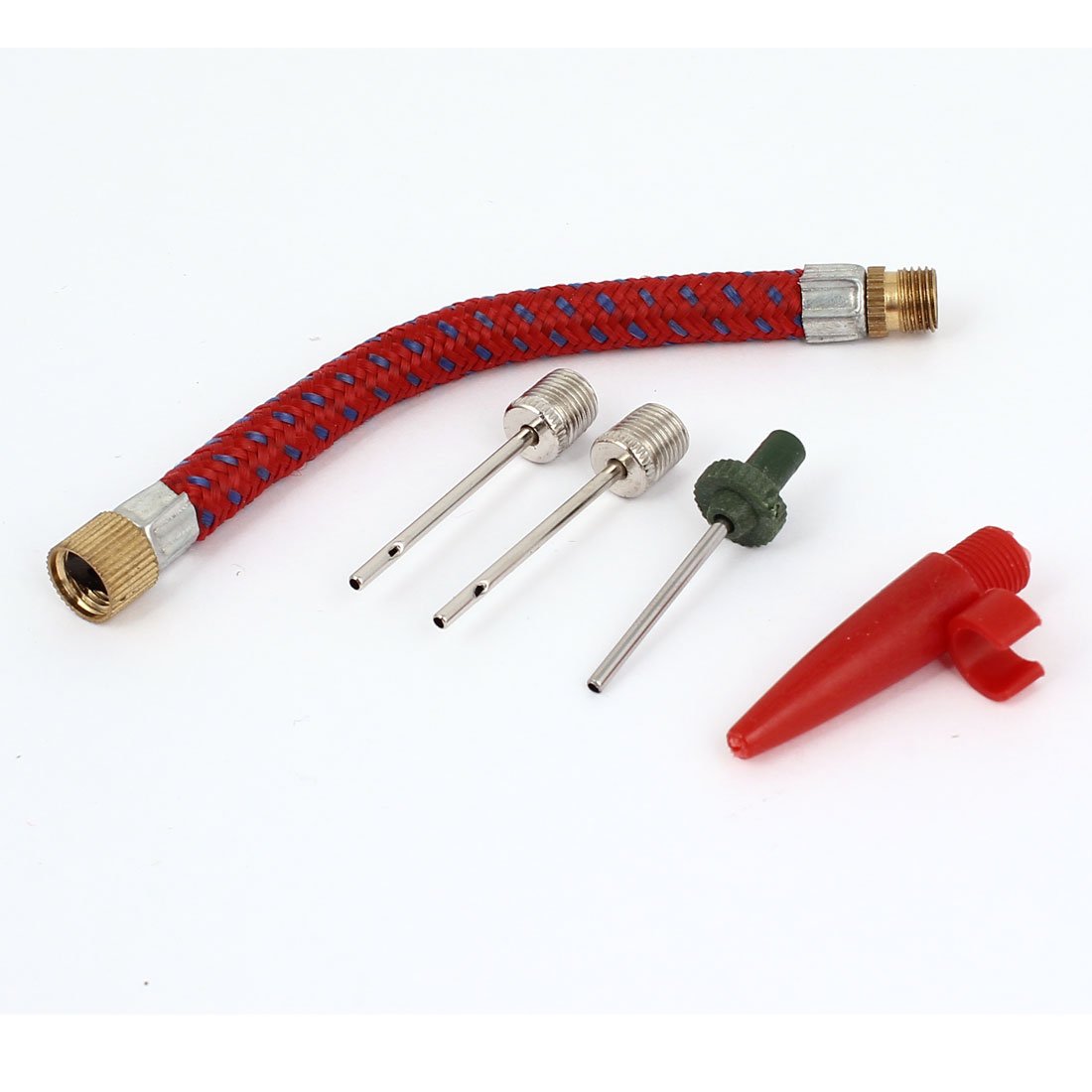 sourcingmap Volleyball Balloon Air Pump Ball Inflator Needle Valve Hose Set 5 in 1, Red
