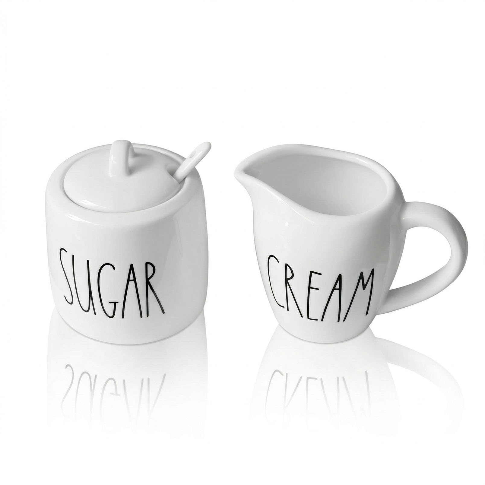 Juego de azúcar y crema, recipiente de crema y soporte de azúcar para barra de café, azucarero de granja con tapa y cuchara, dispensador de azúcar de cerámica y jarra de crema para encimera (blanco)