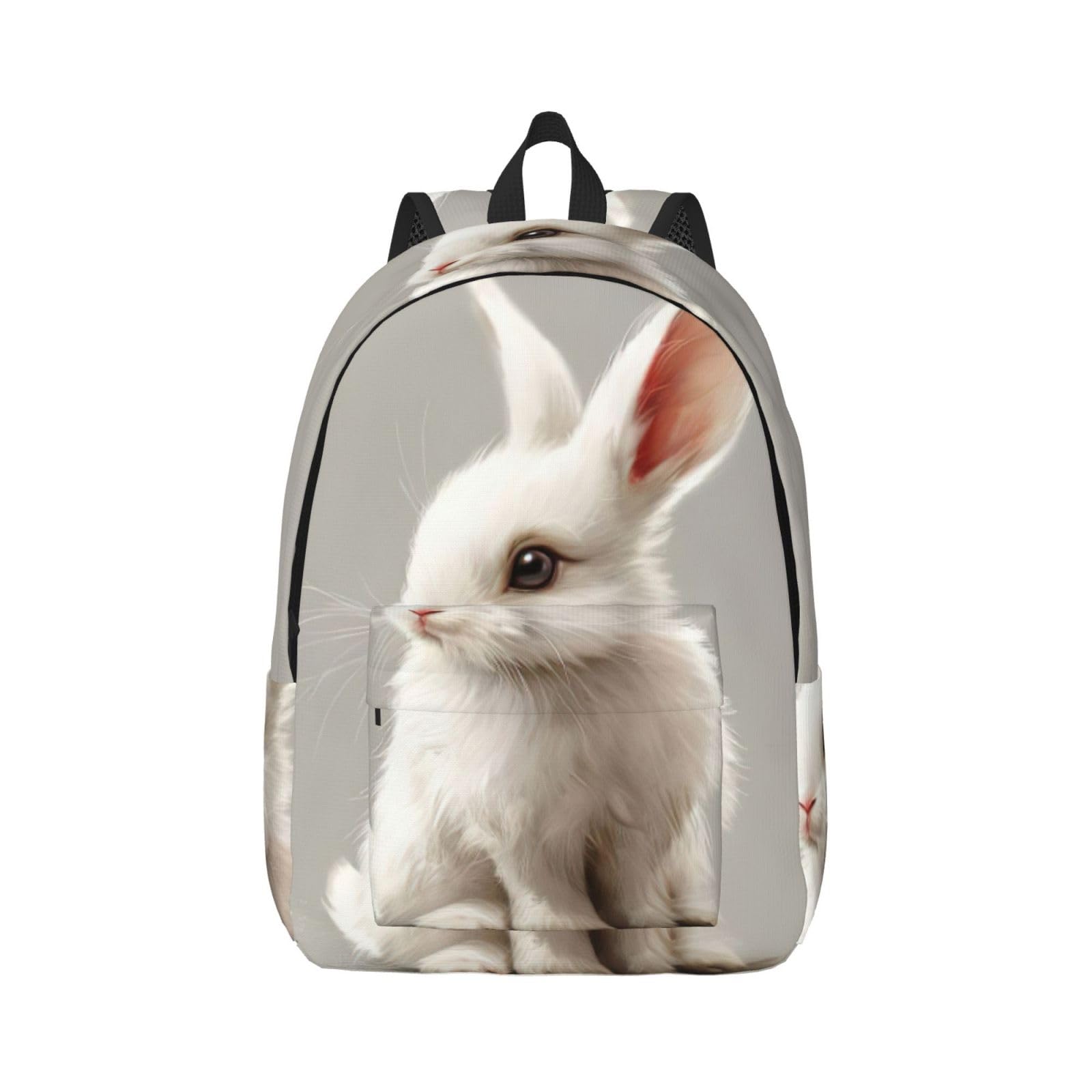 Mochila de mano estampado conejo blanco con bolsillos multifuncionales 8