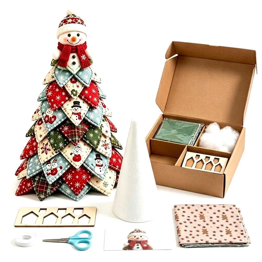 DIY Quilted Christmas Tree Kit, Christmas DIY Quilted Fabric Tree Craft Kit, 3D Padded Patchwork Sewing Set for Beginners, Home Mantel Table Office Display, Gift for Craft Lovers