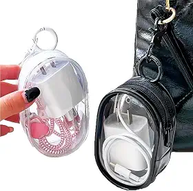 Mini Bolsa Transparente Portátil com Zíper para Carregador Fone de Ouvido Cabos Acessórios Eletrônicos Organizador Viagem (PRETO)