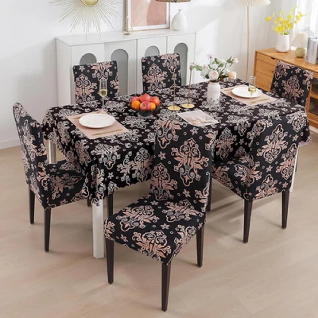TURIYA Elastic Fitted Polyester Spandex Printed Chair Cover with Matching Table Cover Flexible Slipcover Stretch Removable Washable Dining Chair Cover Protector for Home (Wallpaper, 4 Seater) (B0D6W91L9P) Amazon Price History, Amazon Price Tracker