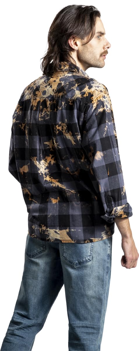 Rock Rebel by EMP Hombre Camisa de Franela Azul y Negra con puños