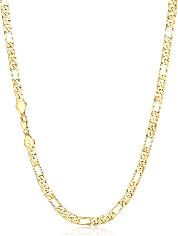 5mm Gold Figaro Link Chain Necklace for Men ＆ Women，14K Gold Chain Necklace for Men ＆ Women Chains for Mens Figaro Chains Necklaces,Dainty Jewelry Gifts Size 18/20/22/24in