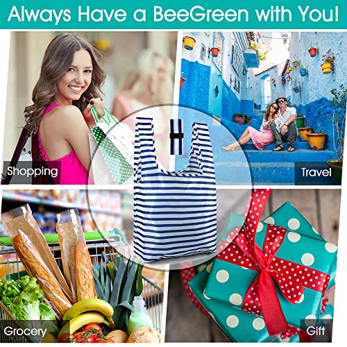 Image of BeeGreen Rolled Up Grocery Bags Reusable Shopping Bags Foldable for Groceries