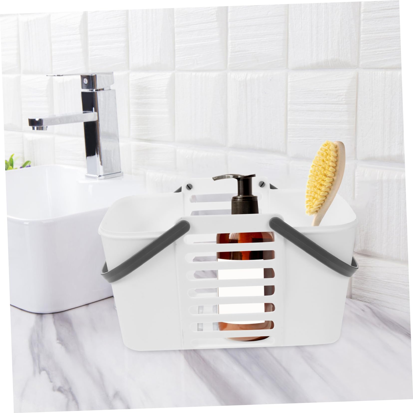 Cesta de Ducha Portátil de Color Blanco Pp 2 Piezas Gran Capacidad | Diseño Ventilado y Drenante, Resistente al Desgaste y Rotura, para Dormitorio y Hogar