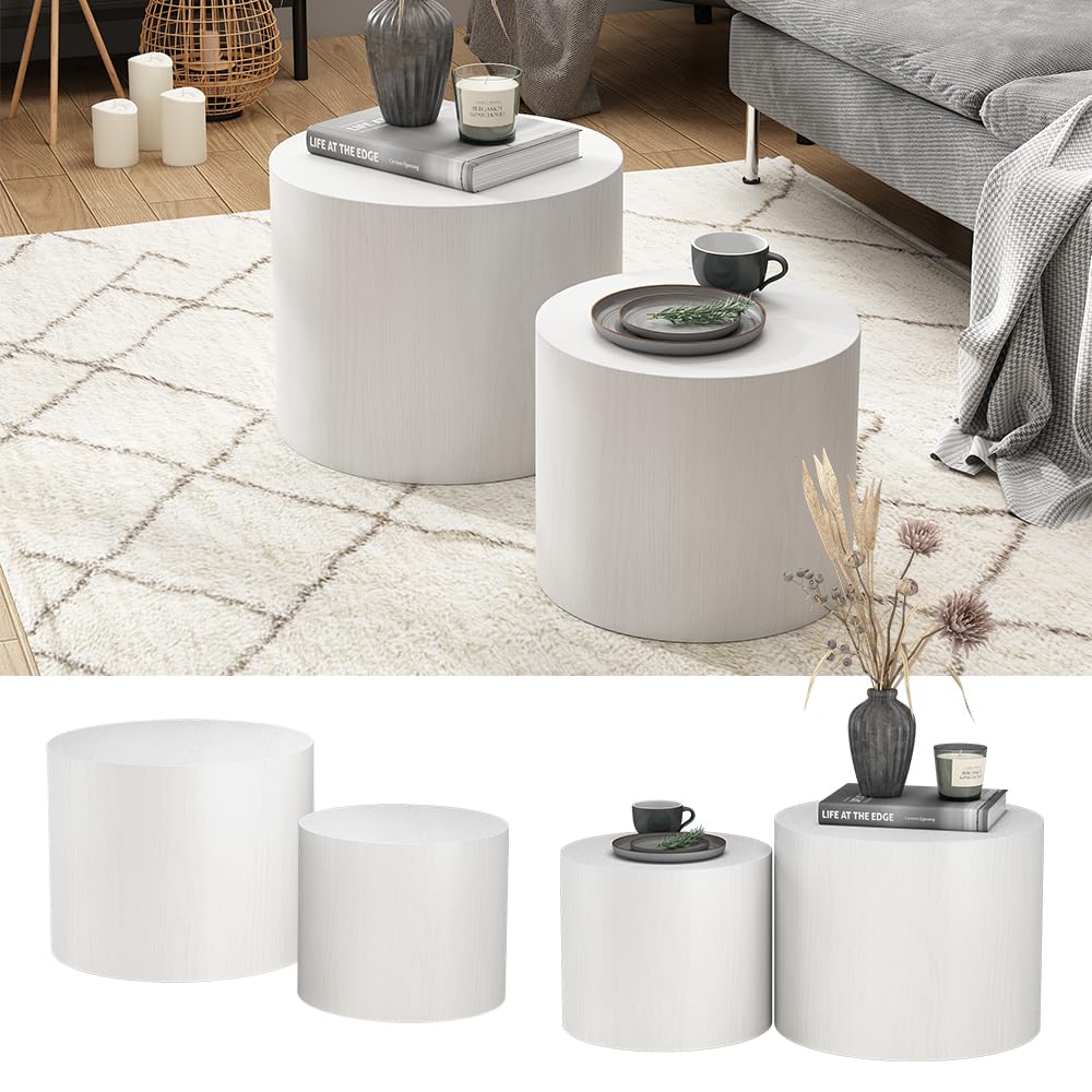 Vicco Set di tavolini da caffè Giva, Bianco, 48 x 48 cm, adatti come tavolini da salotto e per aree lounge