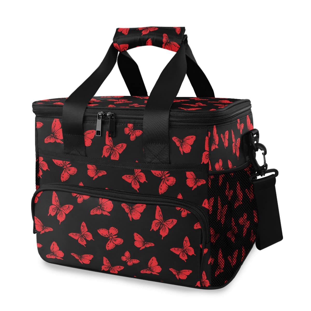 Bolsa de picnic de 15 L, 24 latas, bolsa de almuerzo aislada con mariposa, bolsas para viajes, camping, barbacoa, actividades al aire libre, asas, correa para el hombro