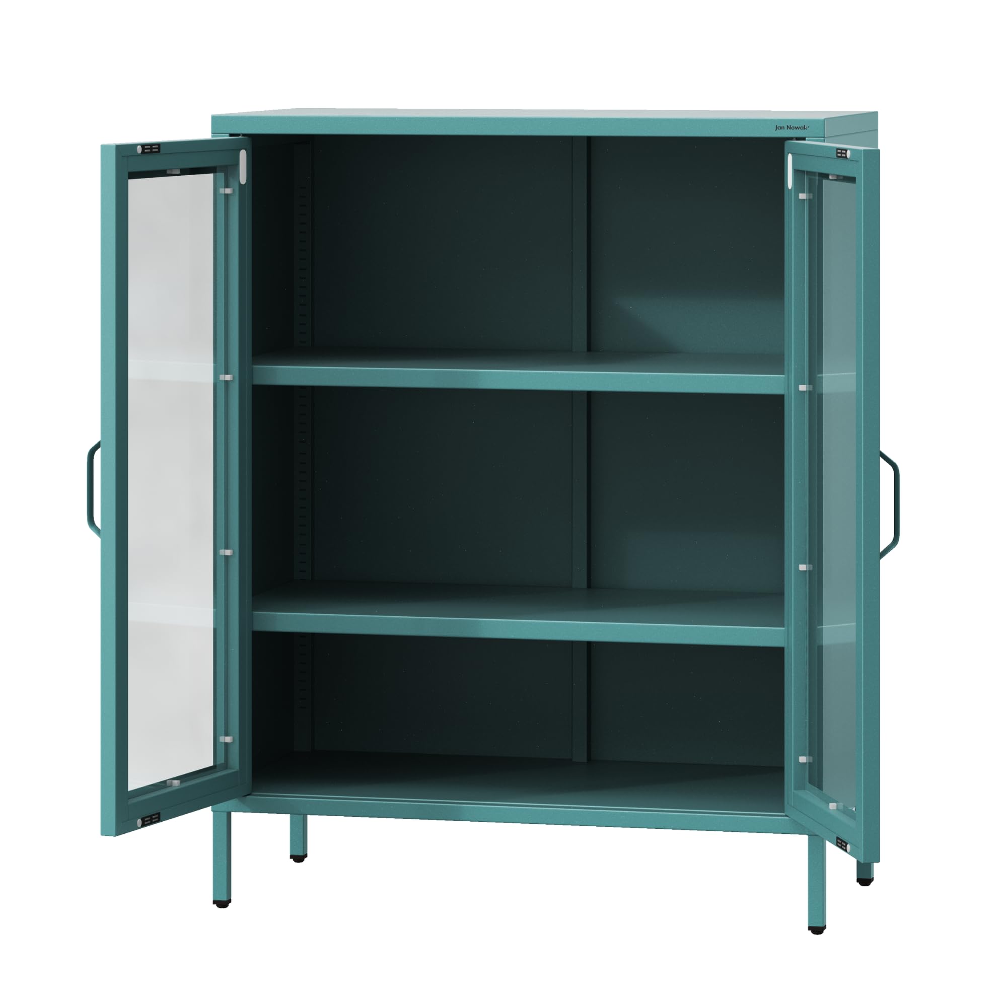 Jan Nowak Vetrina Soggiorno in Metallo 2 Ante - GINA | 2 Ripiani Regolabili, Vetro Temperato | Vetrina Espositiva Scintillante, Libreria con Ante in Vetro | 80 x 101,5 x 40 cm | Azzurro