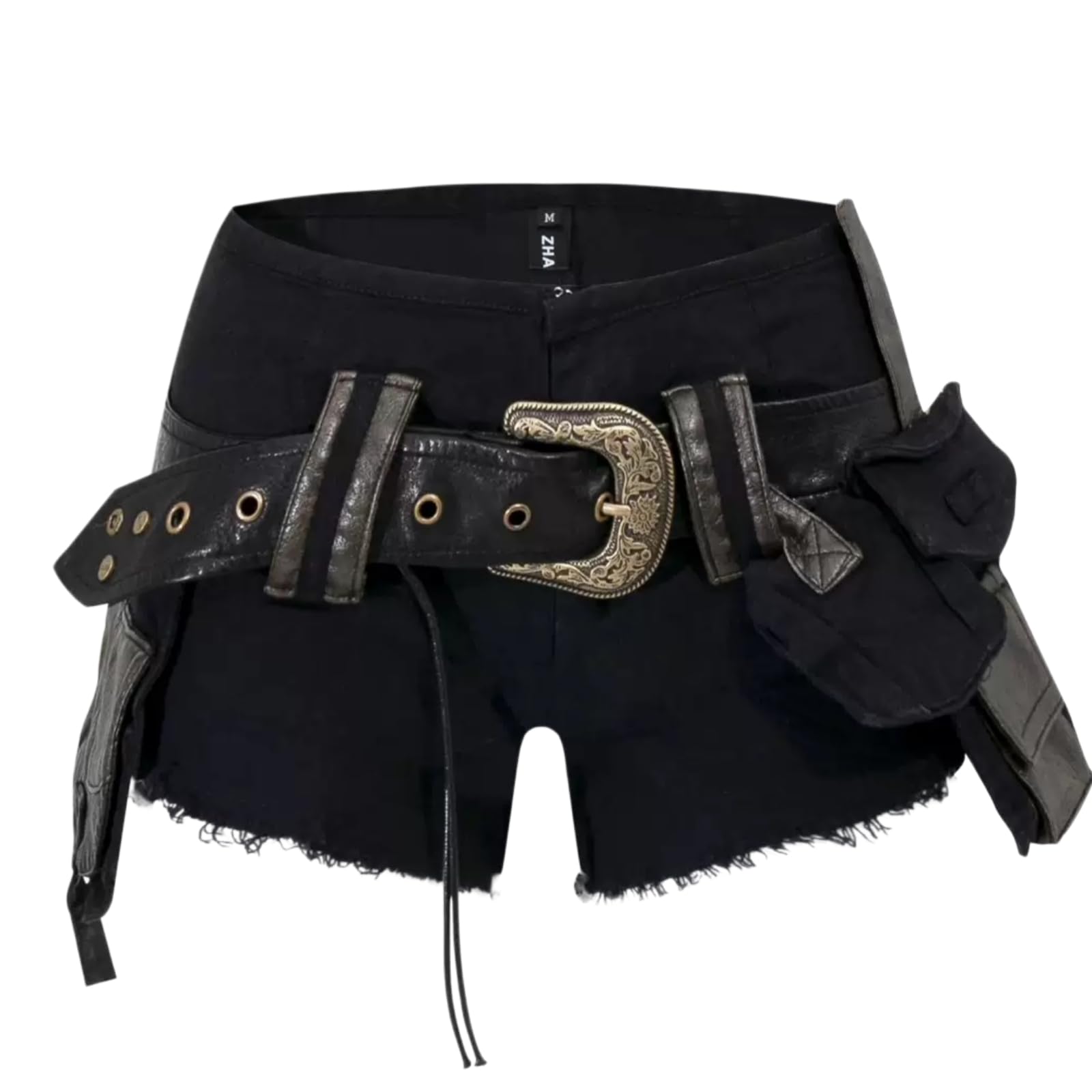 WANGSHUO Shorts di Jeans Donna Punk Retro Denim Super con Cintura Decorativa E Mini Borsa High Street Abbigliamento Estivo-White-s