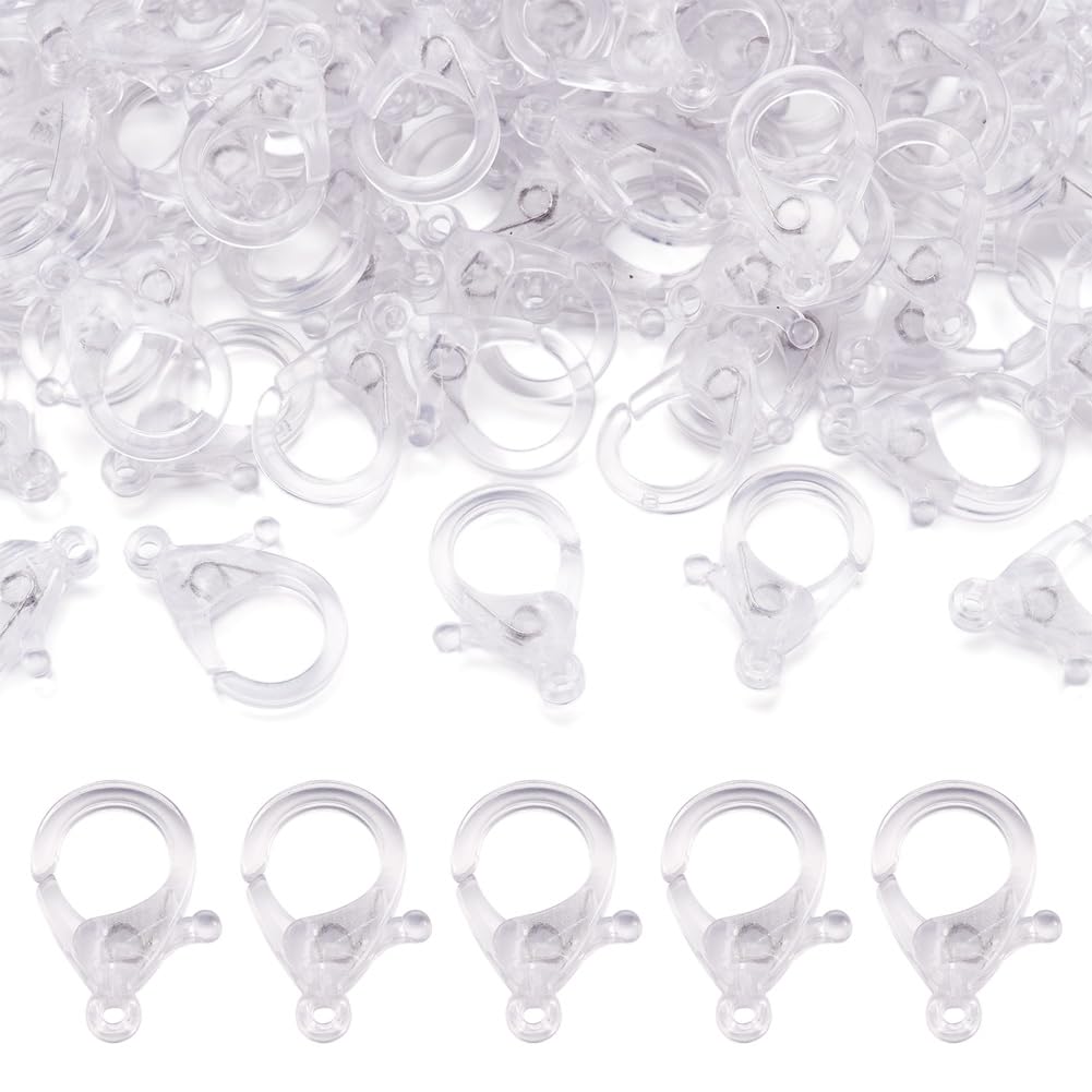 100pcs Transparent Plastic Lobster Claw Clasps Clear Tiny Fastener Hook End Clasps 26x19mm for DIY Bracelet Necklace Jewelry Crafts Making Hole: 2mm