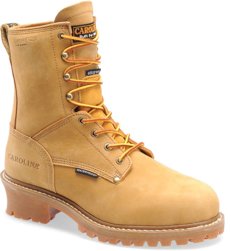 Men's Carolina® 8" 600 Grams Thinsulate Insulated Steel Toe Logger Boots Wheat, WHEAT, 9