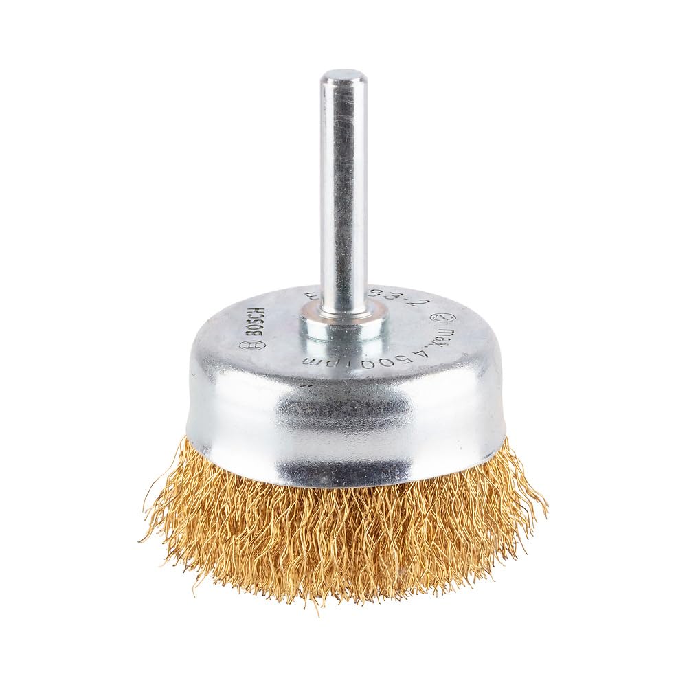 Bosch Bosch 1x PRO Brass-Coated Steel Longlife Cup Brush, Crimped Wire for 6 mm Cylindrical Shank and Drill (for Steel, Stainless stee