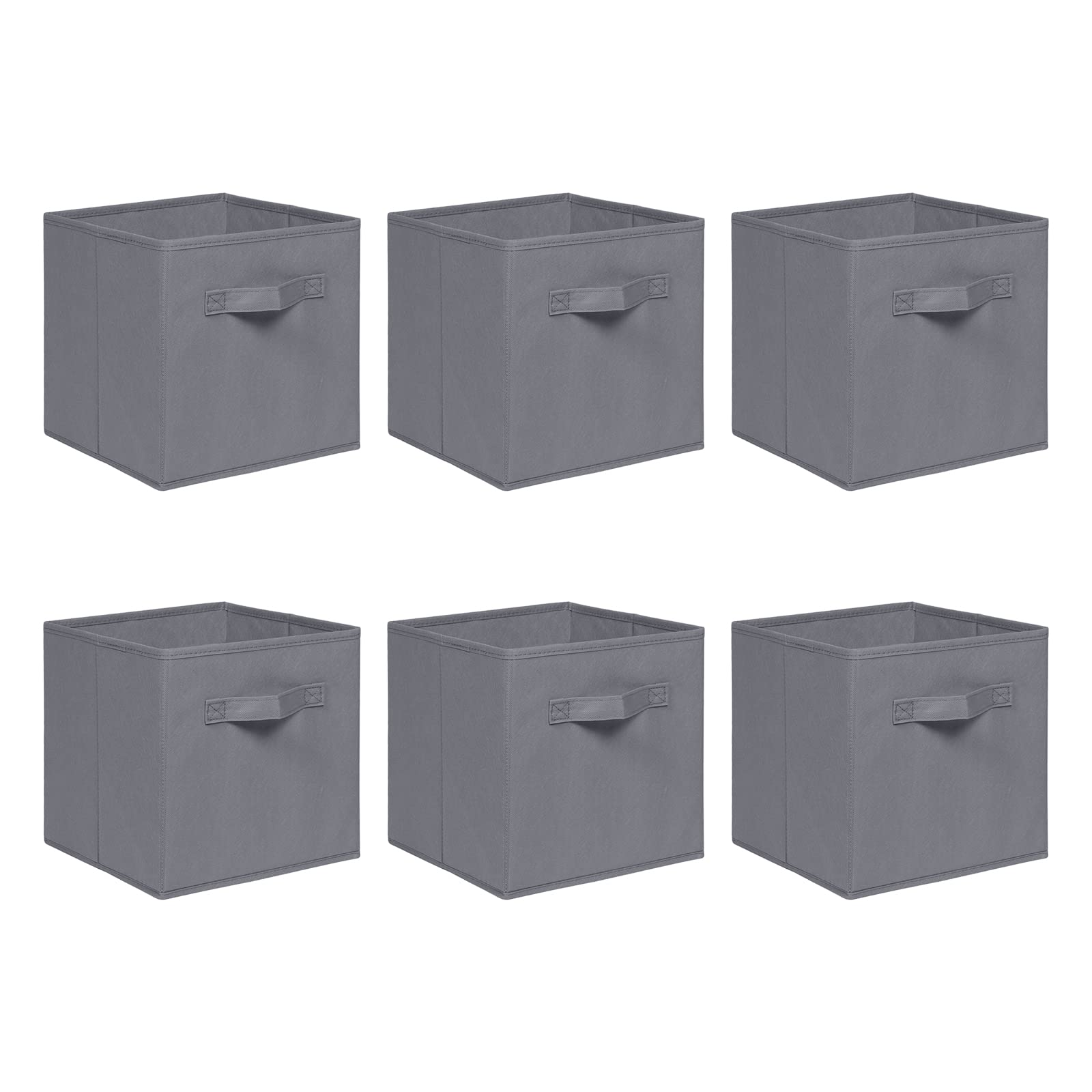 NICEME Foldable Cube Storage Unit Boxes, Non-Woven Fabric Storage Boxes Set, Clothes Drawers for Shelves, 26.5x26.5x28 cm (Grey, Set of 6)