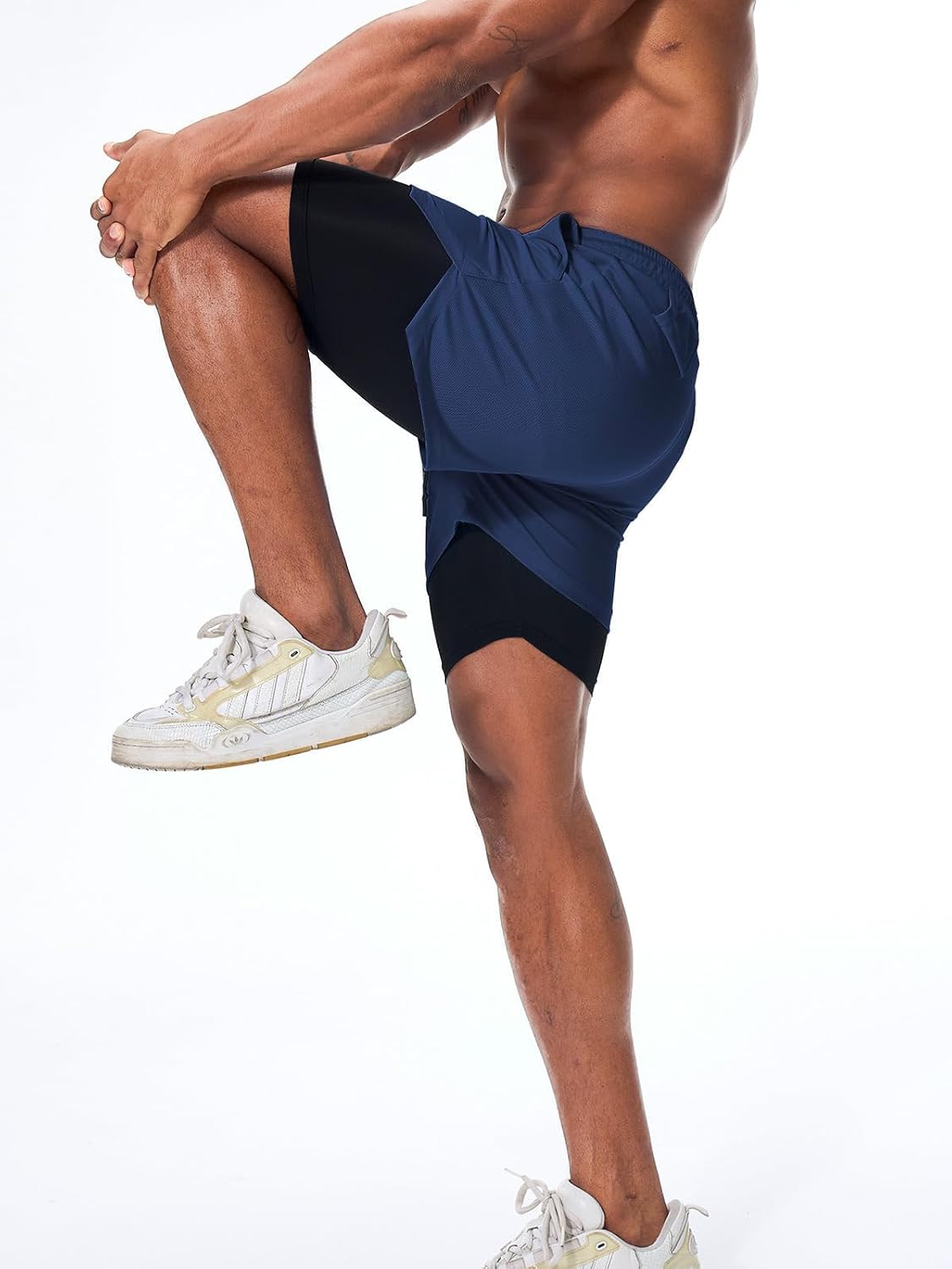 Surenow Men's 2 in 1 Running Workout Shorts Athletic Gym 7" Shorts for Men