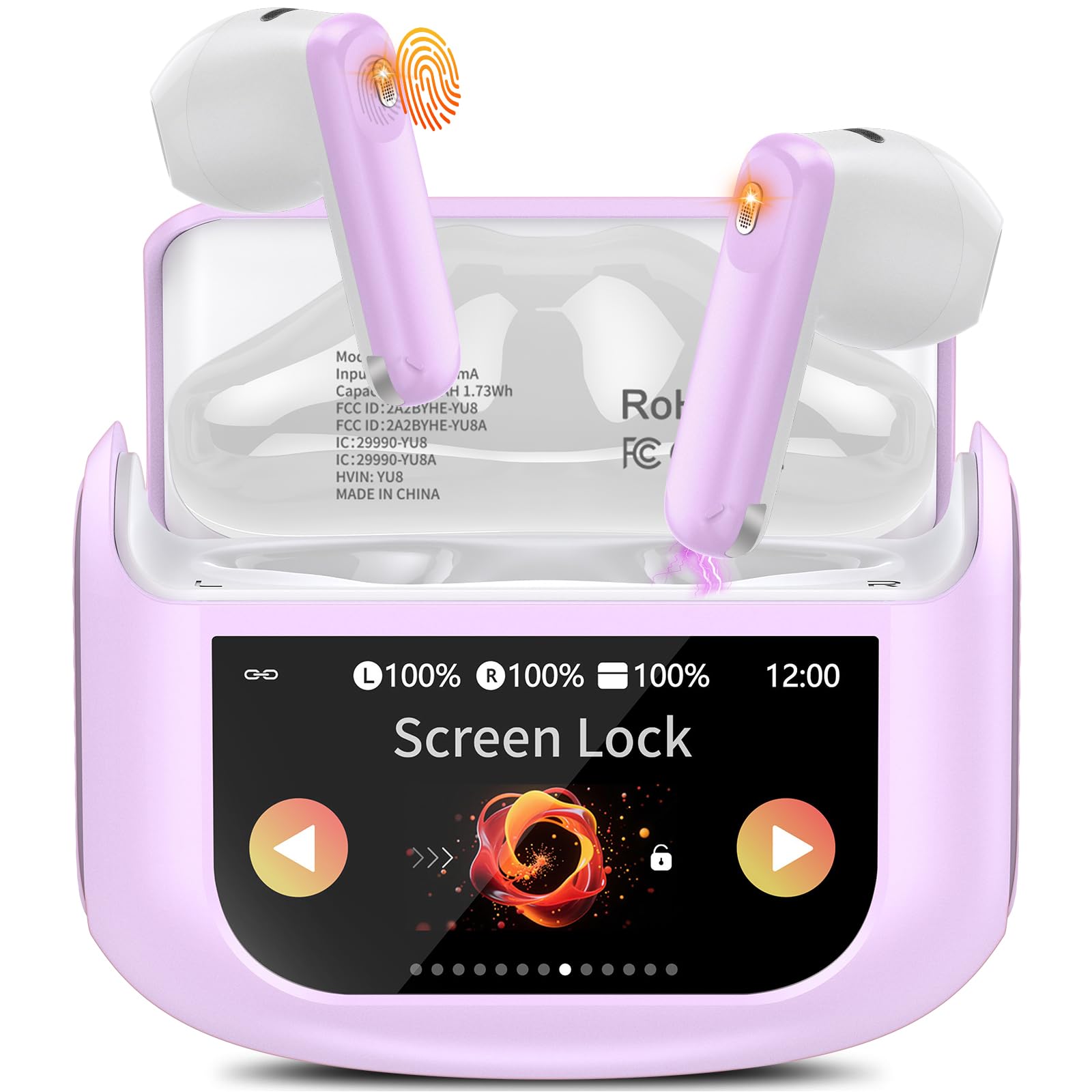 Thunelec Auriculares Inalambricos con Pantalla Táctil LED, 2026 Nuevo Auriculares Bluetooth 5.4 con Reducción de Ruido ANC+ENC y HD Mic, 48H Cascos Inalambricos con HiFi Estéreo/5 Modos EQ, Púrpura