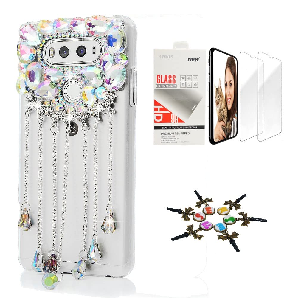 STENES Bling Case Compatible with LG G8 ThinQ - Stylish - 3D Handmade [Sparkle Series] Pretty Crystal Pendant Design Cover with Screen Protector [2 Pack] - Bling