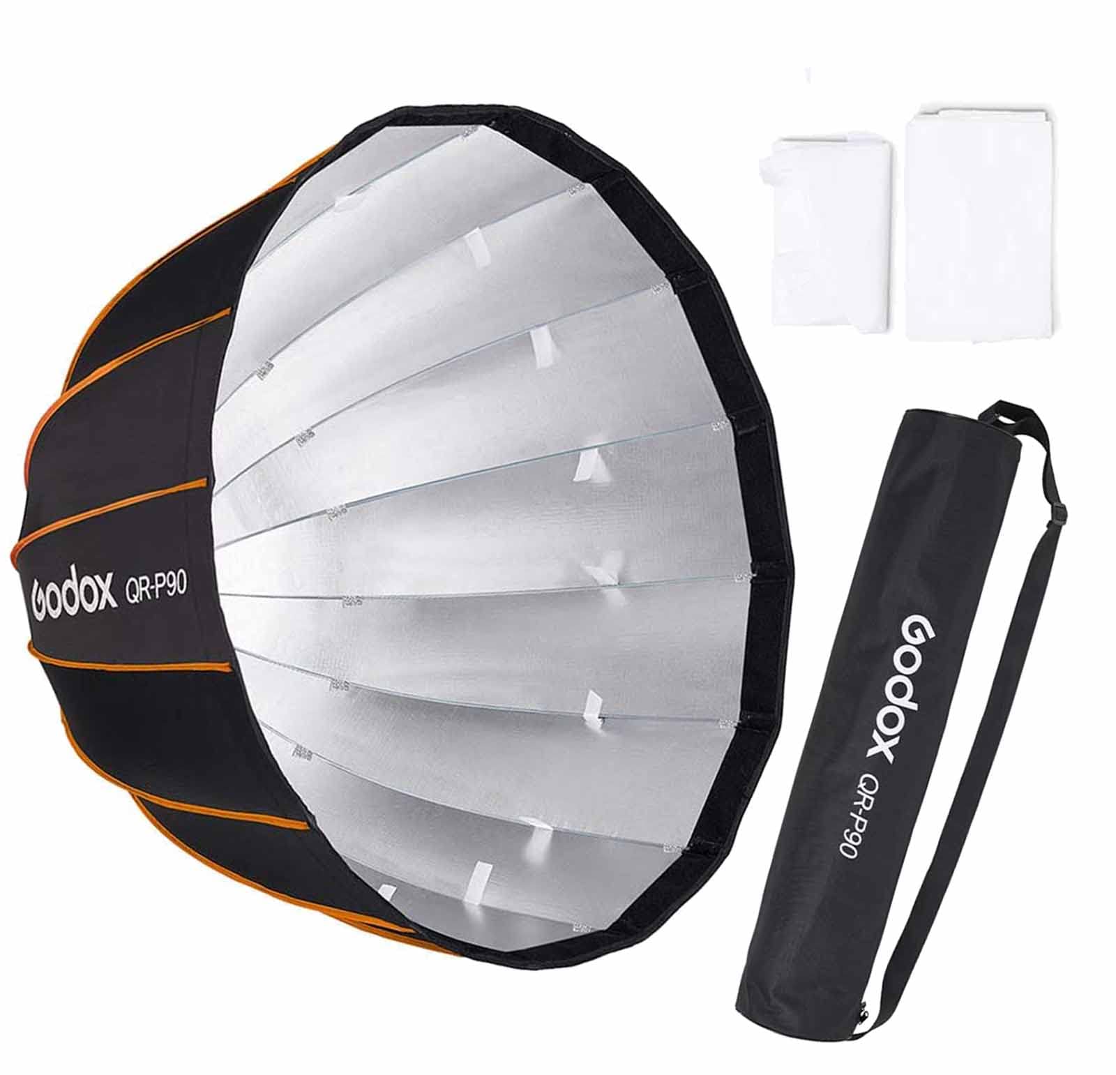 Godox QR-P90 35.5 Inch Parabolic Softbox Bowens Mount, Quick-Setup Quick-Folding, with Front & Inner