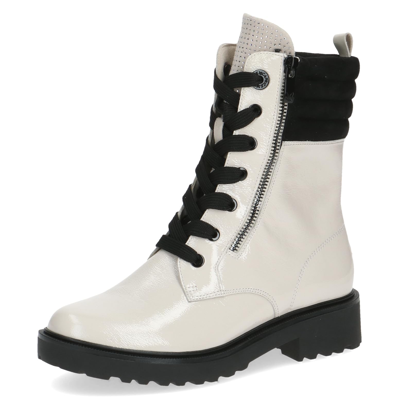 Caprice Women's lace-up ankle boots Memotion patent with zipper Width G, White (Snow/Black), 6 UK