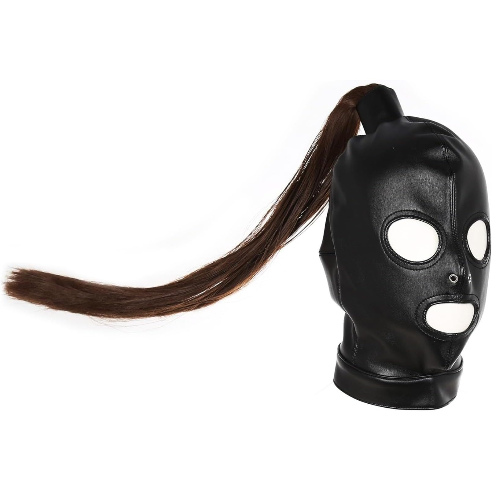 Role Play Steampunk Accessories of Unisex Leather Fetish Mask with Hair Ponytail Sexy Chest Belt Bondage Headgear Black One Size