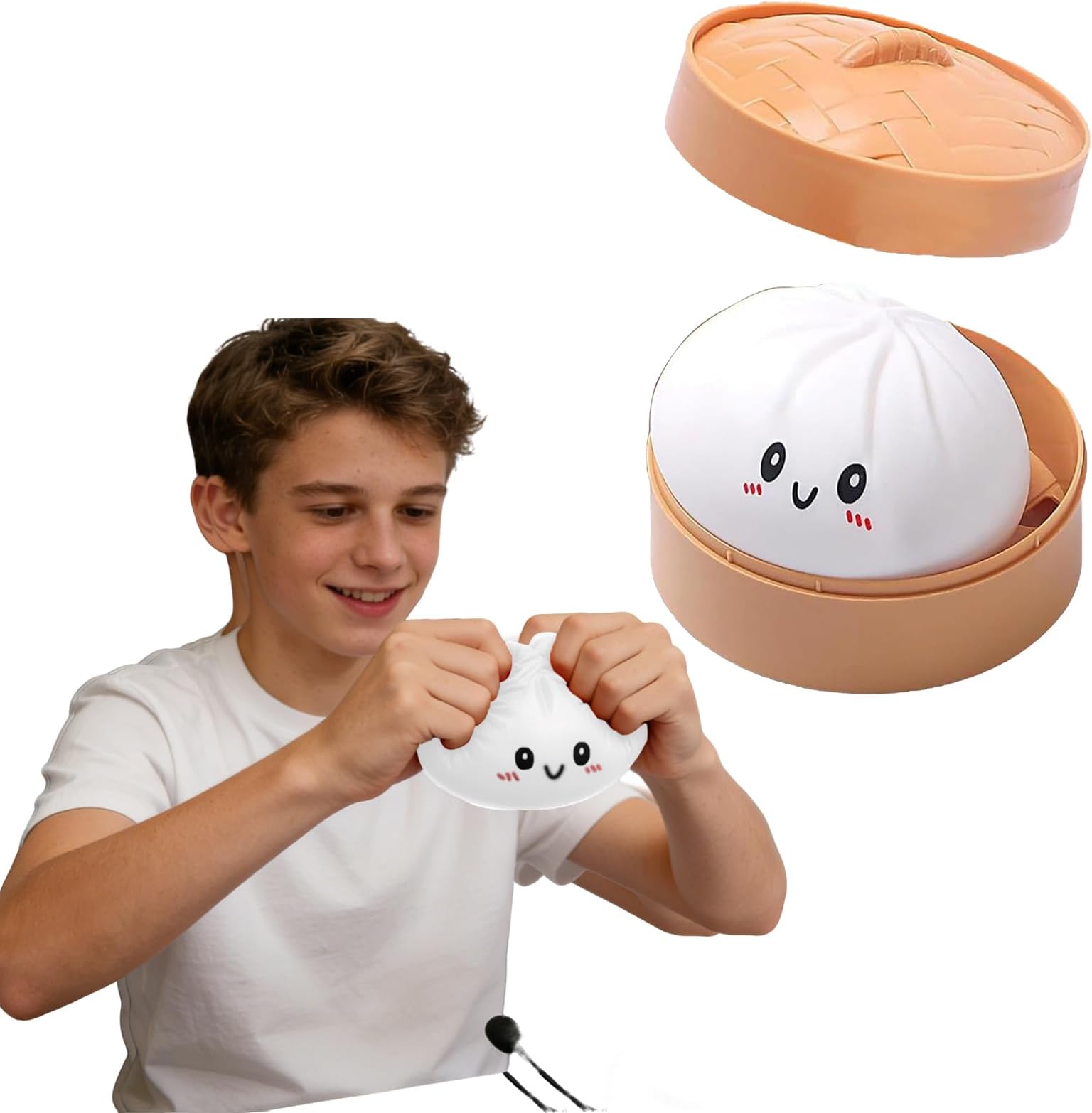 – Giant Mystery Dumpling Squishy,Giant Dumpling Squishy Toy,Dumplings Squishys Toy With Steamer Box,Stress Relief Dumplings Squishys Squeeze Toys,Fidget Toys For Adults (1, White)