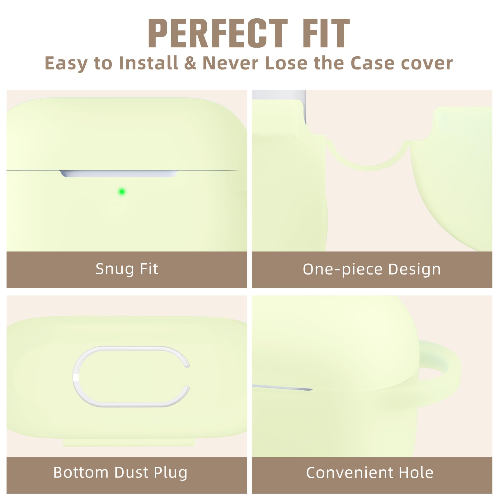 Hamile Custodia protettiva per AirPods Pro, in silicone, antiurto, per Apple Airpod Pro 2019, con portachiavi, giallo, verde, verde notte
