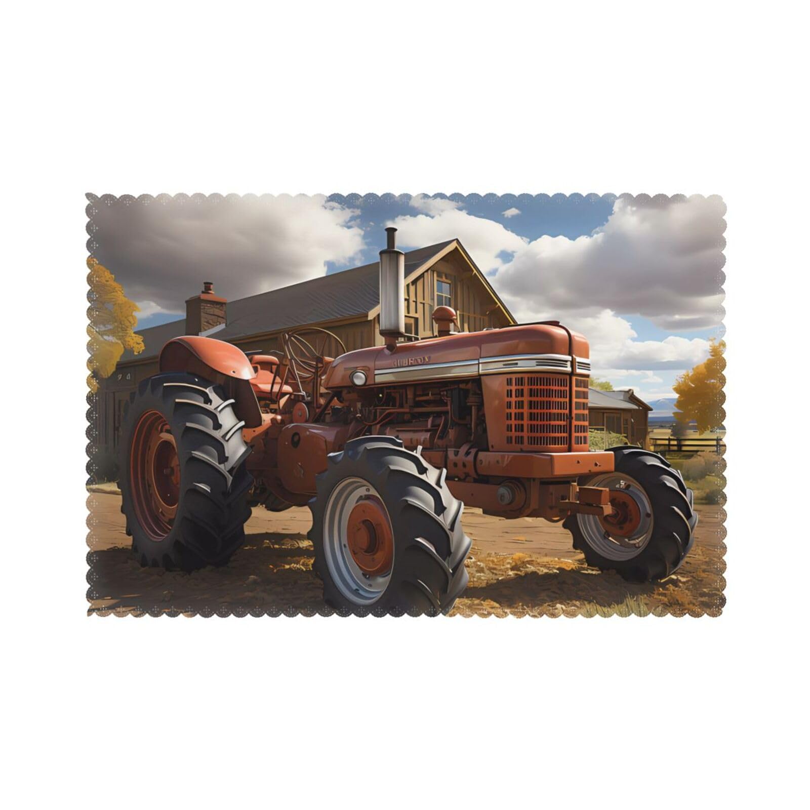 Red Tractor Placemat set of 6, oil-proof and insulated dining table placemats, washable and wipeable.